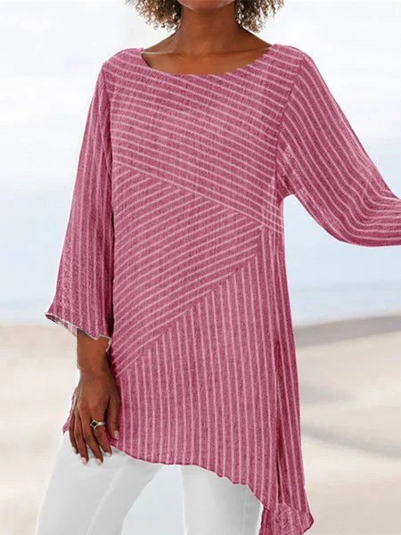 Casual Striped Printed Long Sleeve Blouse & Shirts