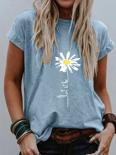 Short Sleeve Floral-Print Casual T-Shirt