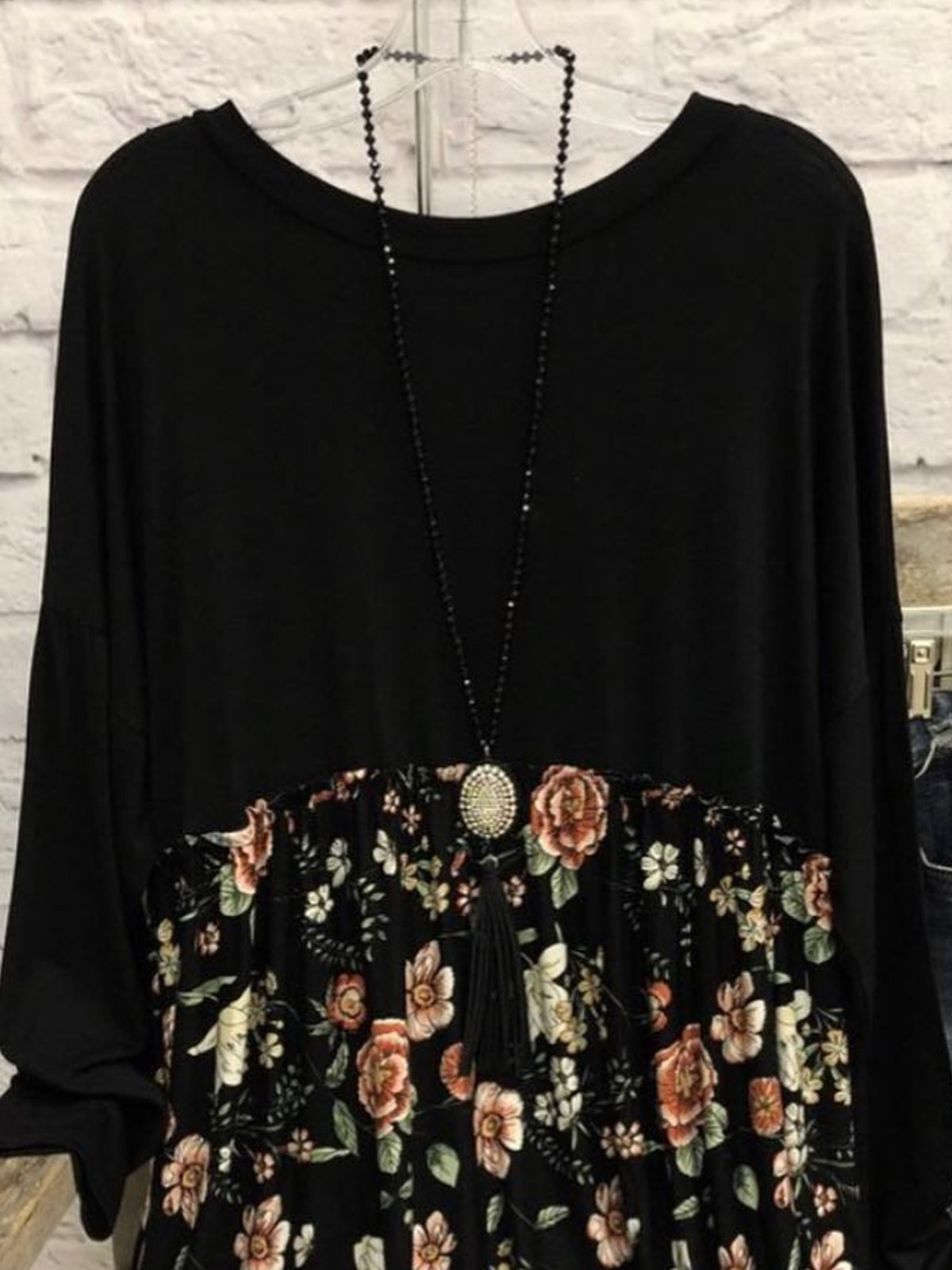 Long Sleeve Cotton-Blend Floral-Print Casual Tunic T-Shirt