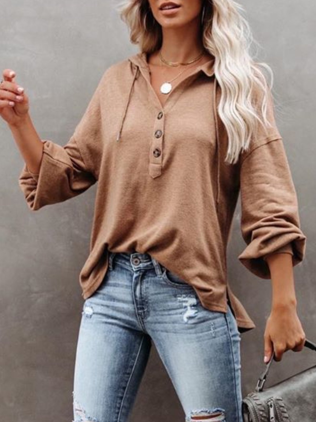 Long Sleeve Buttoned Tunic Sweatshirts