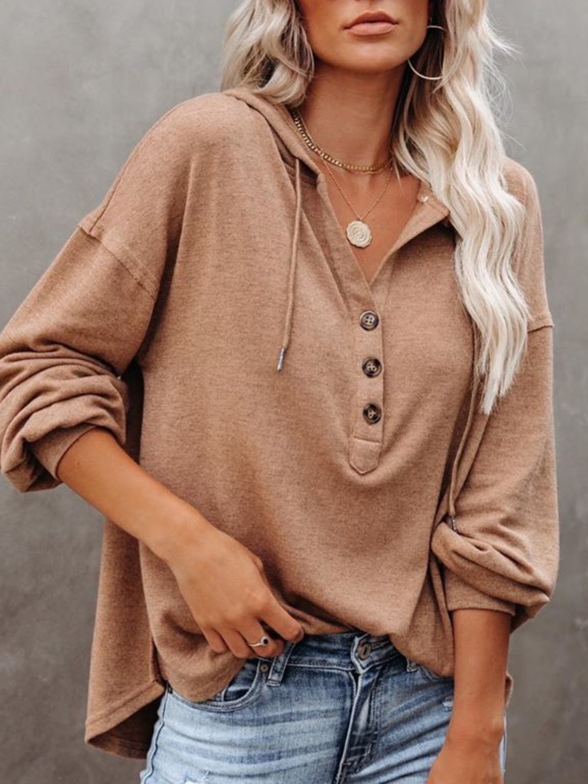 Long Sleeve Buttoned Tunic Sweatshirts