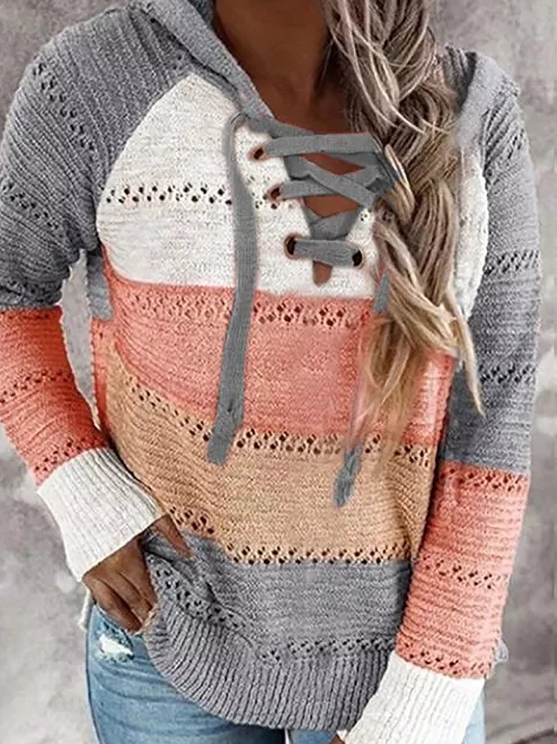 Color-Block Shift Long Sleeve Casual Tunic Sweater Knit Jumper