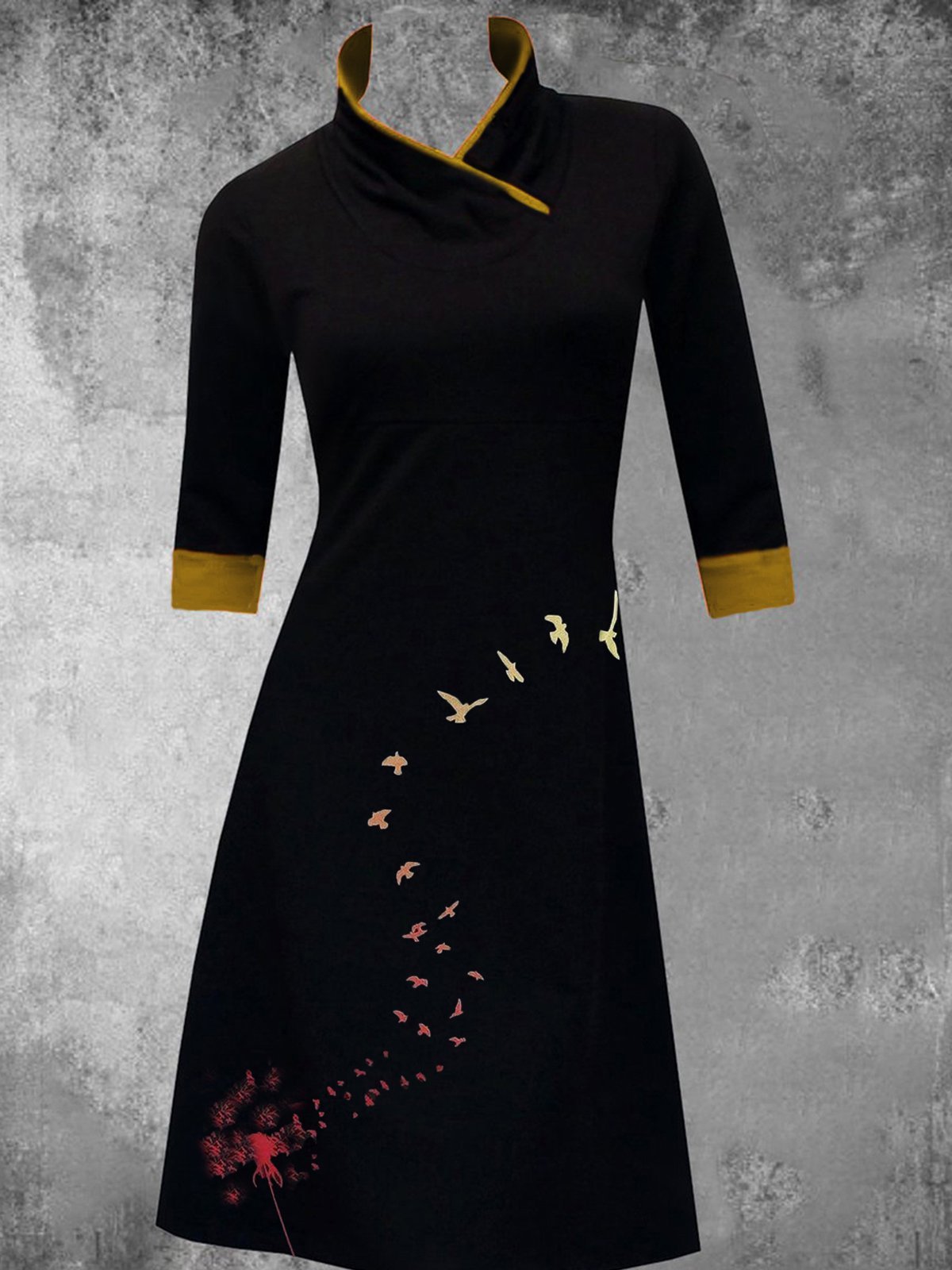 Cotton-Blend Half Sleeve A-Line Casual Knitting Dress
