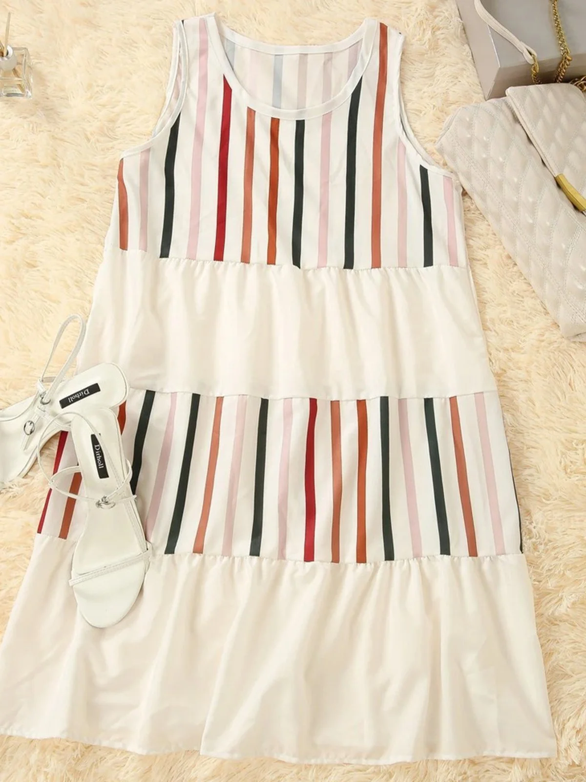 Printed Crew Neck Cotton-Blend Casual Dress