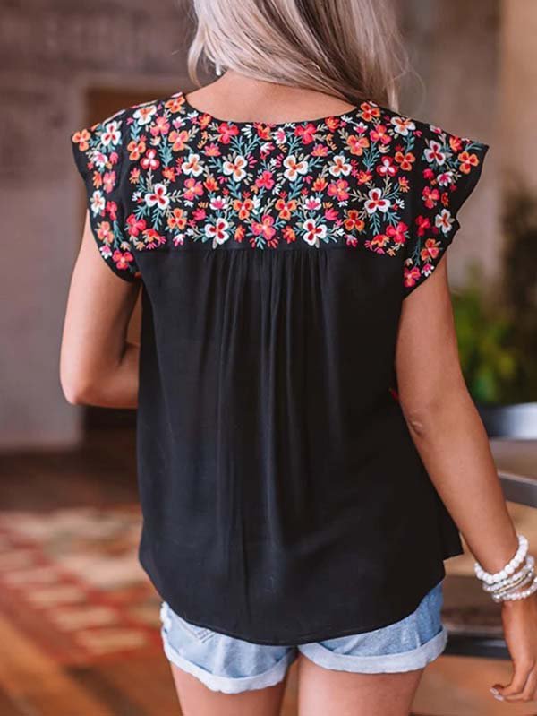 Sleeveless Floral-Print Crew Neck Casual Shirts & Tops