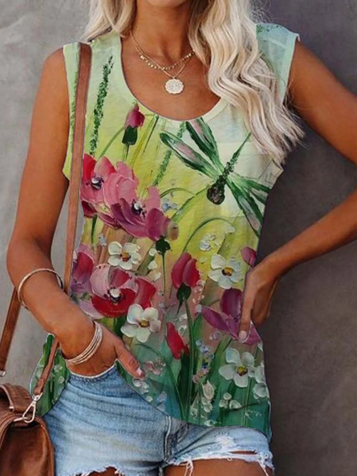 Sleeveless Floral Tops