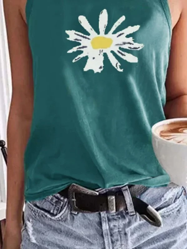 Floral-Print Sleeveless Crew Neck shirt & Top