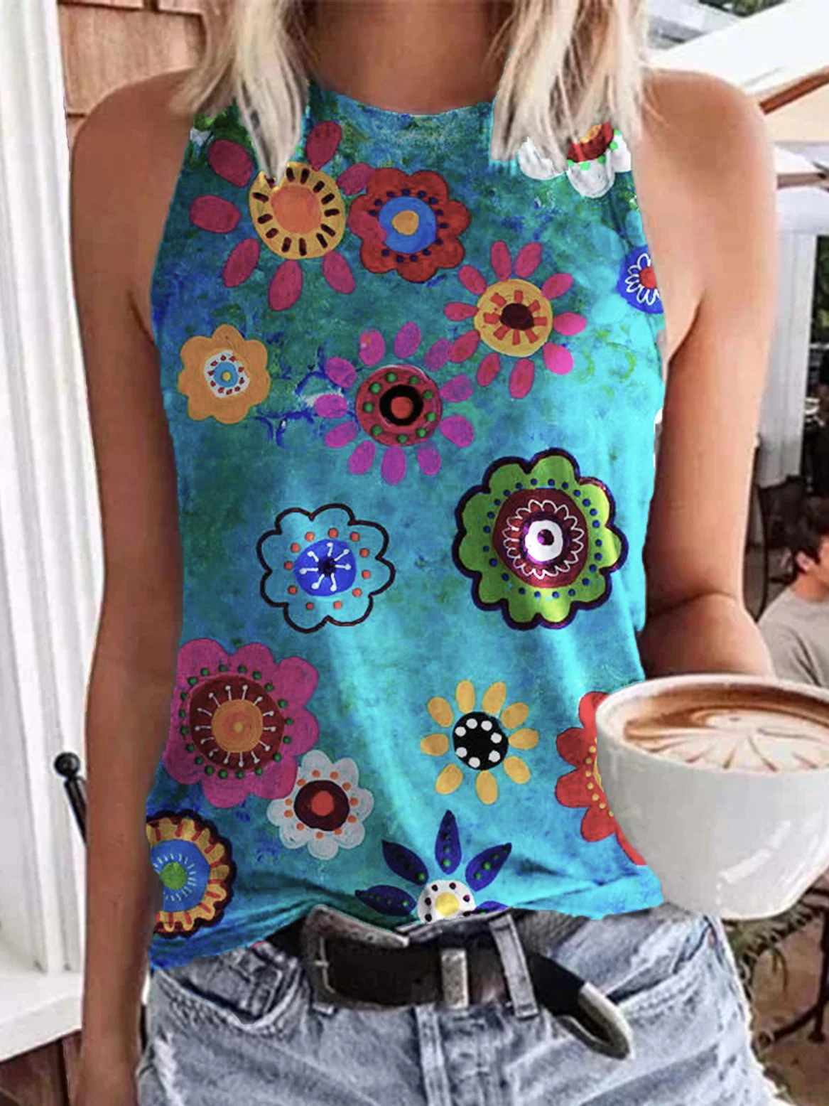 Floral Halter Sleeveless Casual Top