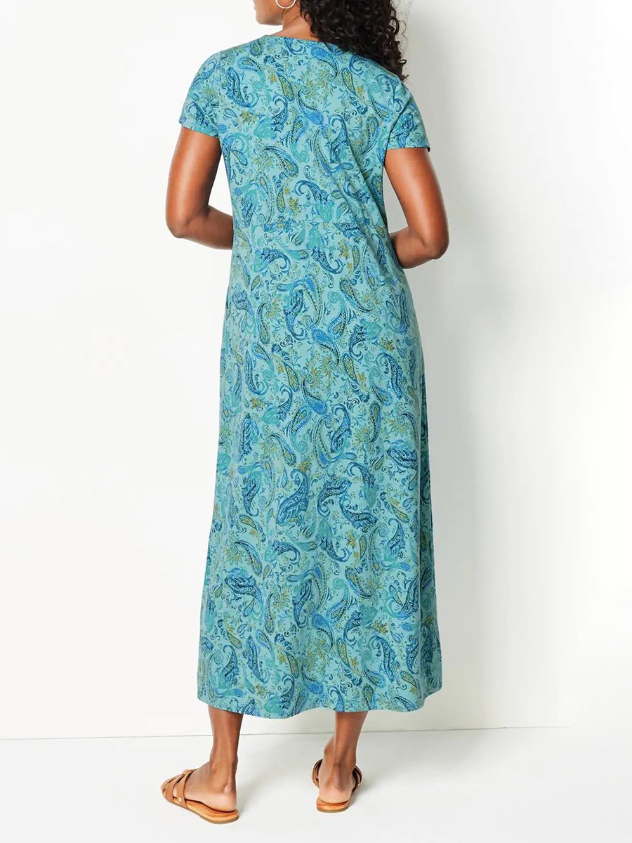 Basic Paisley Short Sleeve Printed Knitting Dress
