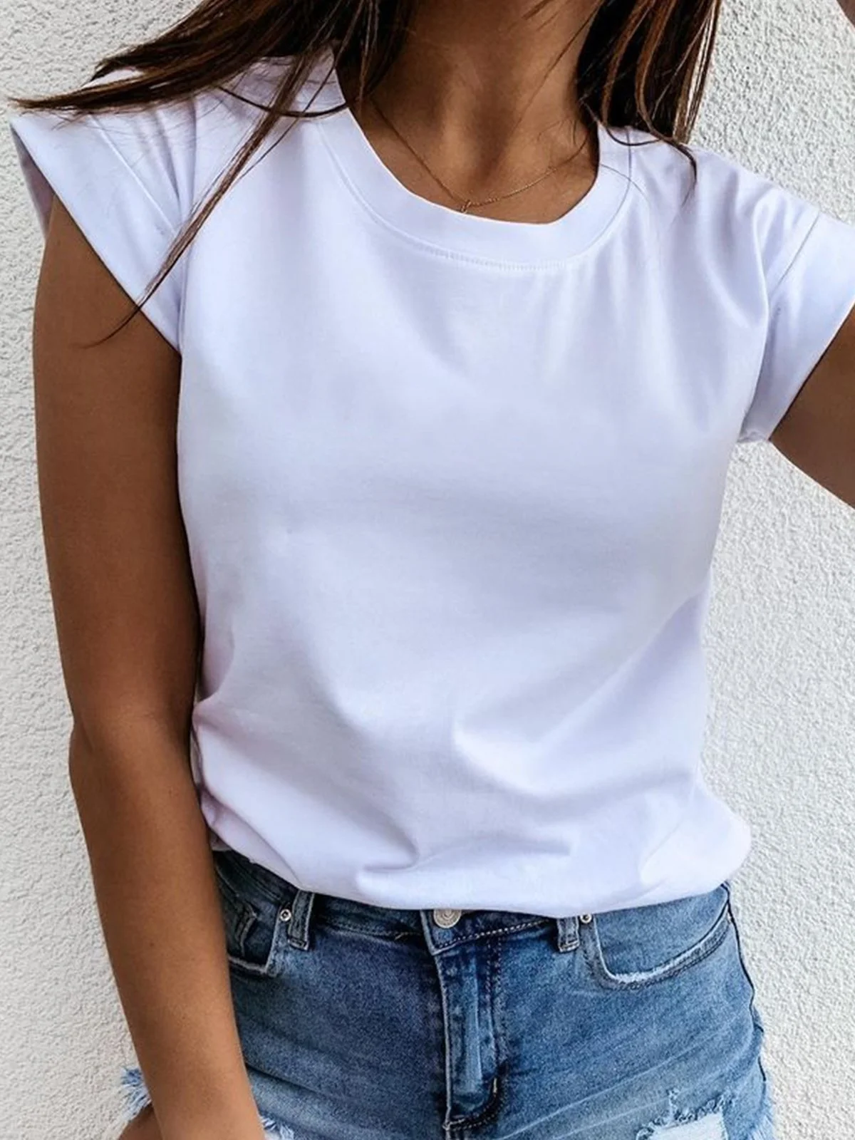 Casual Short Sleeve Cotton-Blend Crew Neck Tops