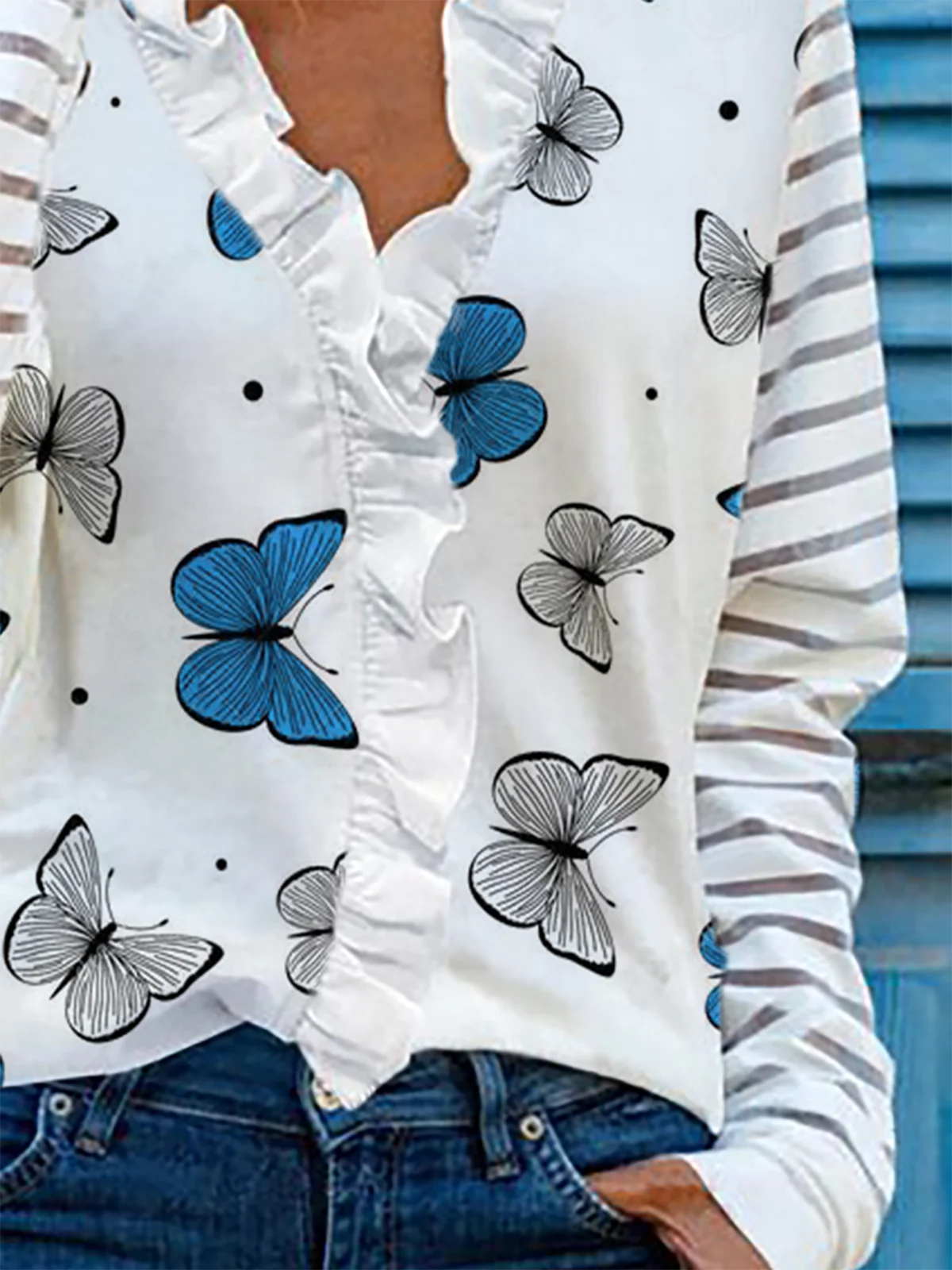 Long Sleeve Casual Butterfly T-shirt