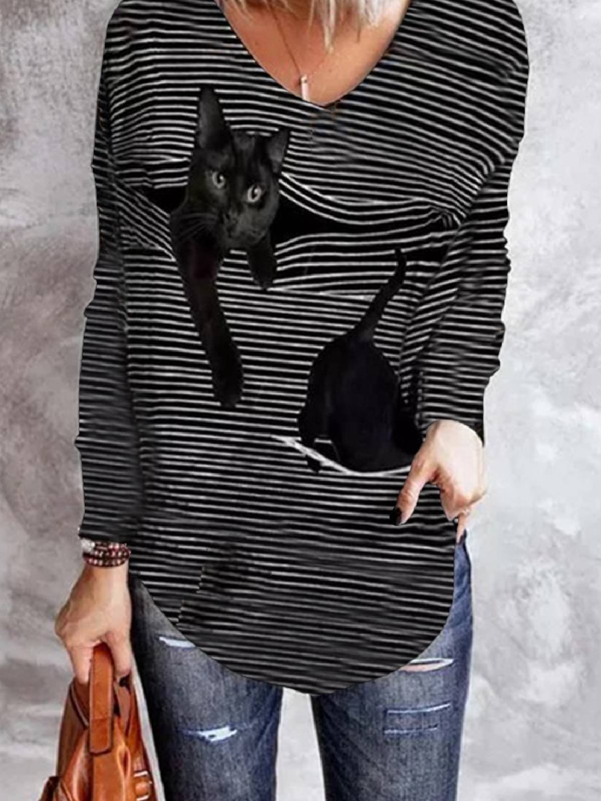 Long Sleeve Stripes Casual T-shirt