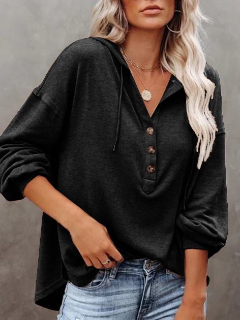 Long Sleeve Buttoned Tunic Sweatshirts