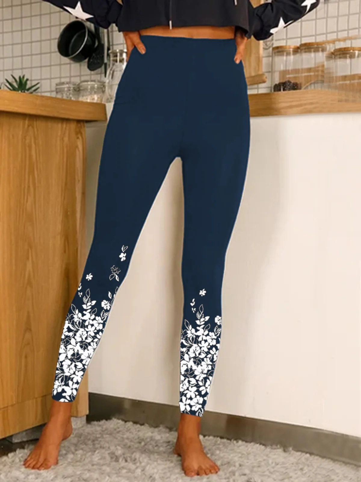 Cotton Blends Casual Floral Skinny Leggings