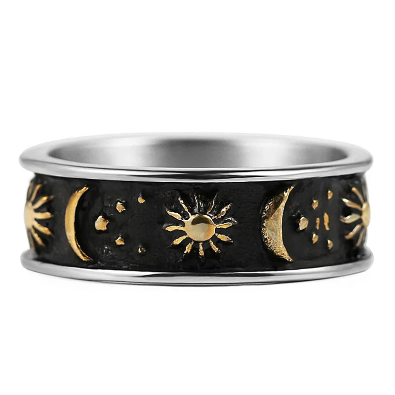 Men's Star And Moon Pattern Ring