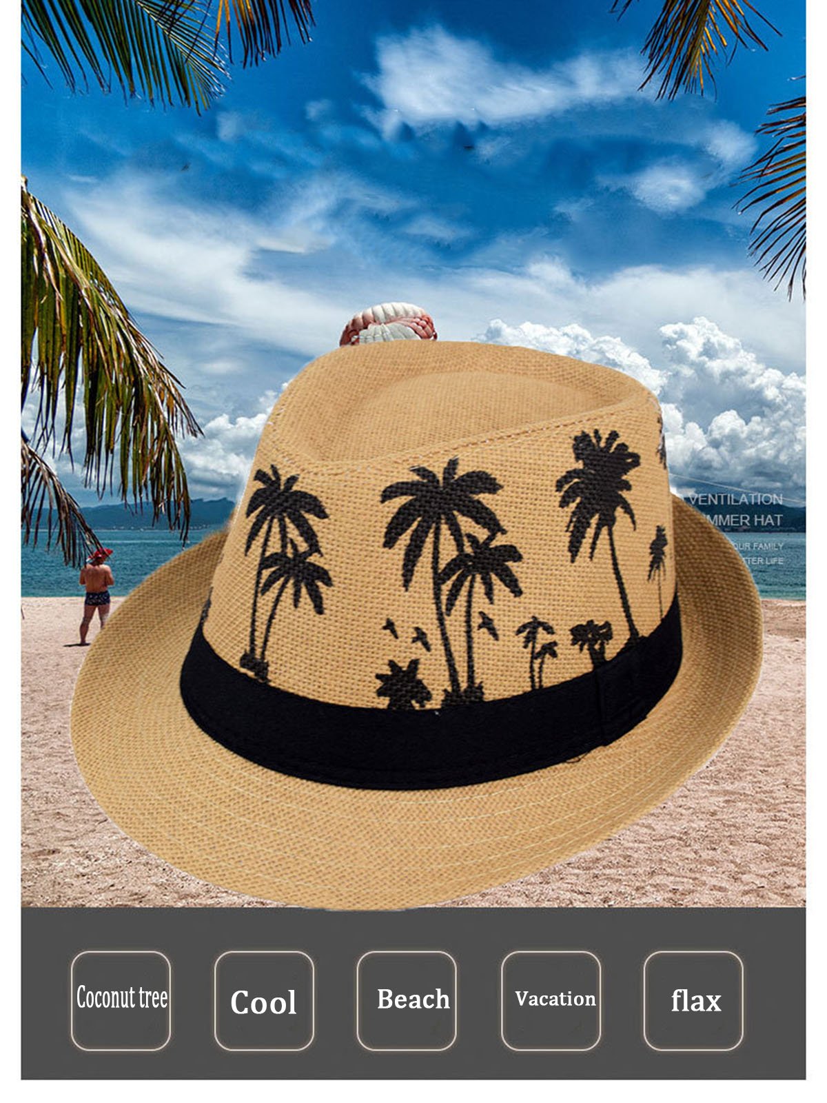 Men's Coconut Pattern Linen Beach Hat