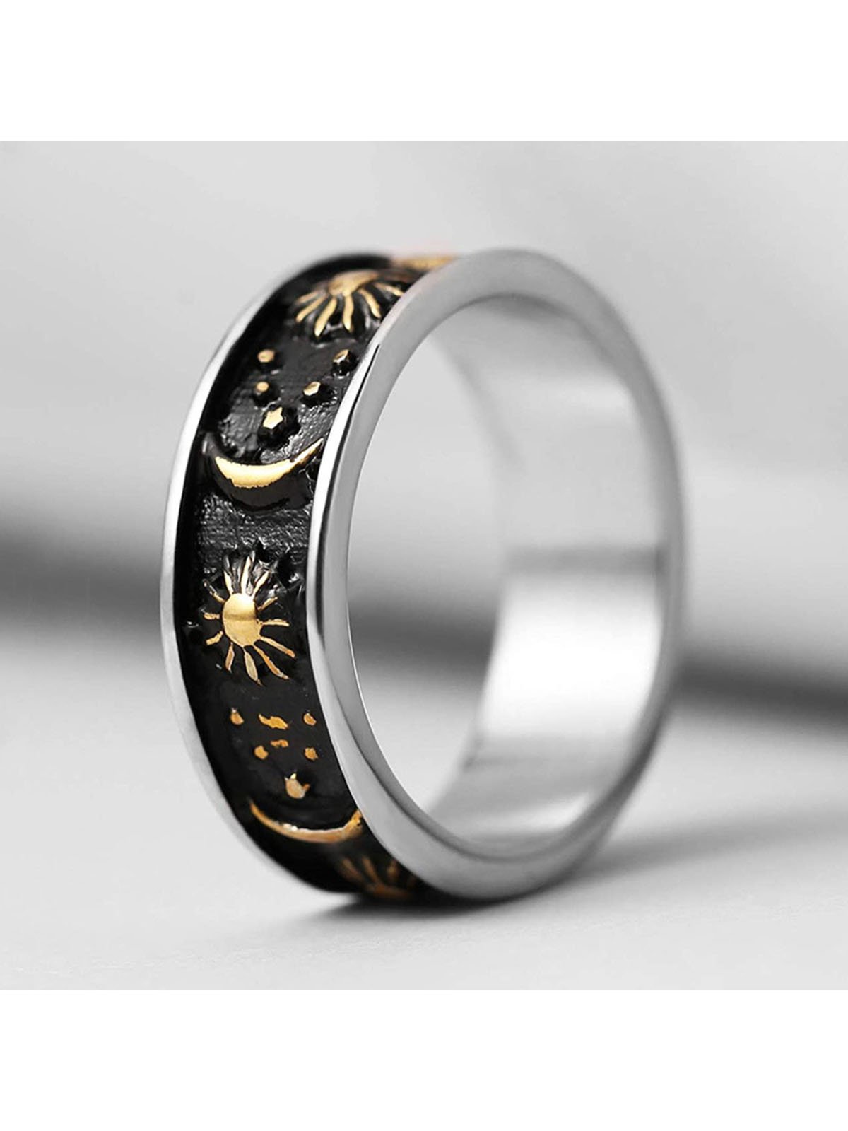 Men's Star And Moon Pattern Ring