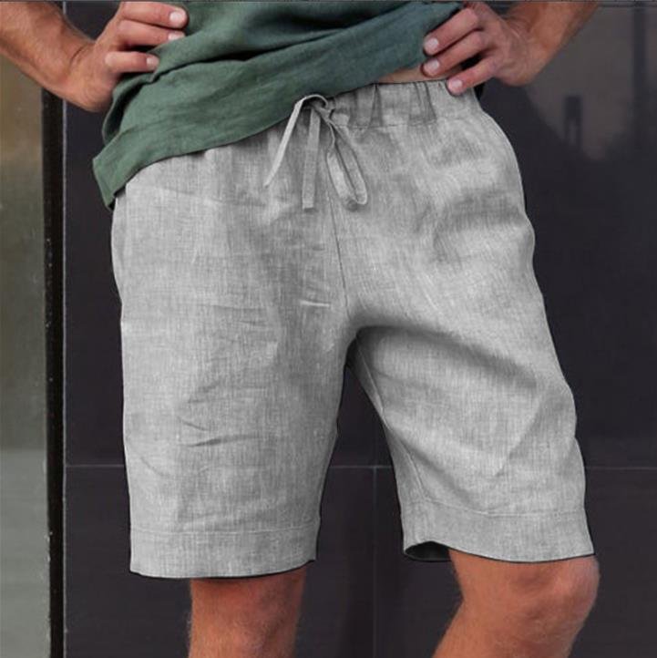 Men's Cotton Linen Style Elastic Waist Casual Shorts