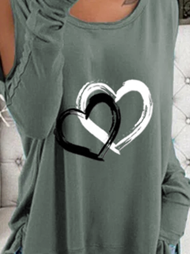 Casual Heart Cotton Blends Long sleeve Tunic Top