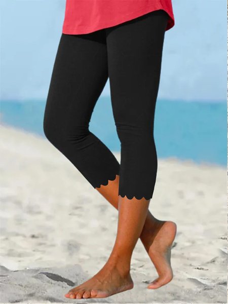 Beach daily basic plain color patterned elastic waist high elastic burnt flower Pants