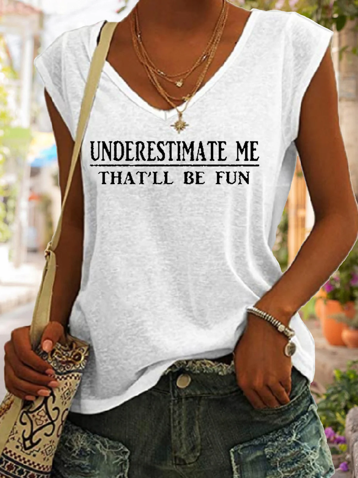 Casual V Neck Letter Tank Top