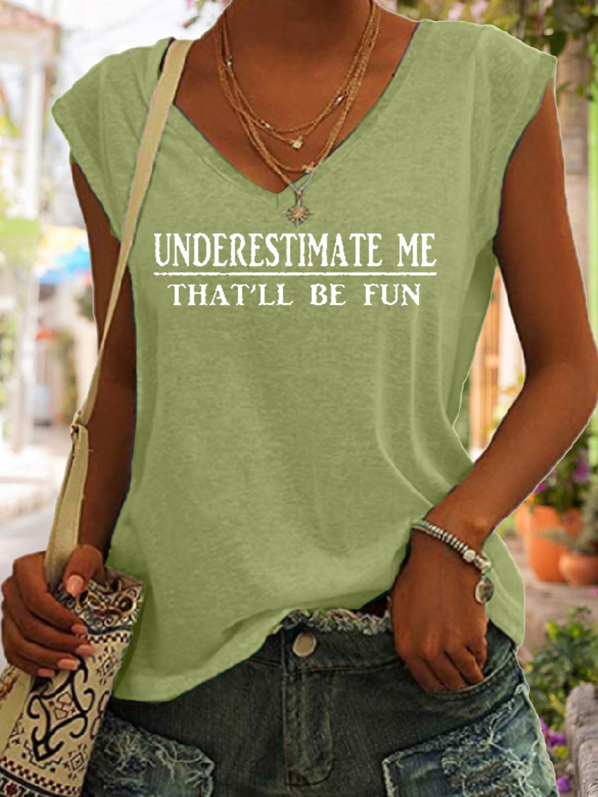 Casual V Neck Letter Tank Top