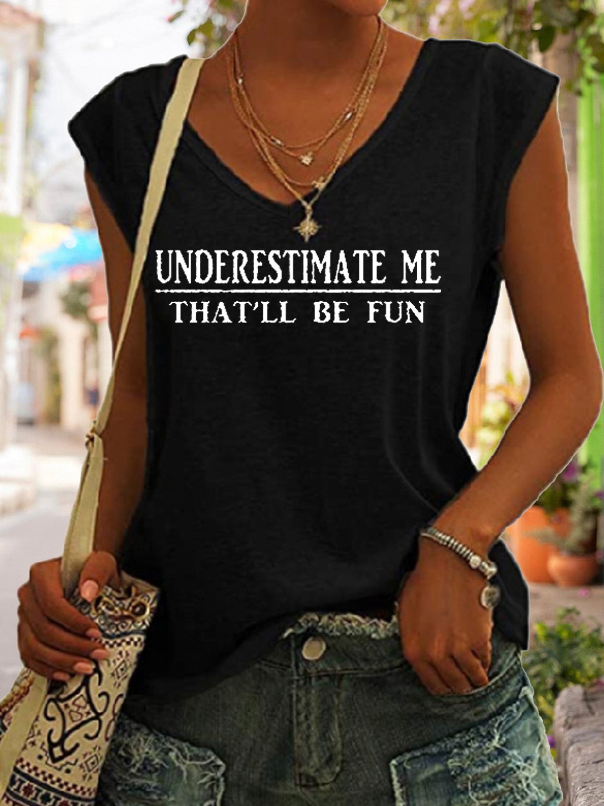 Casual V Neck Letter Tank Top