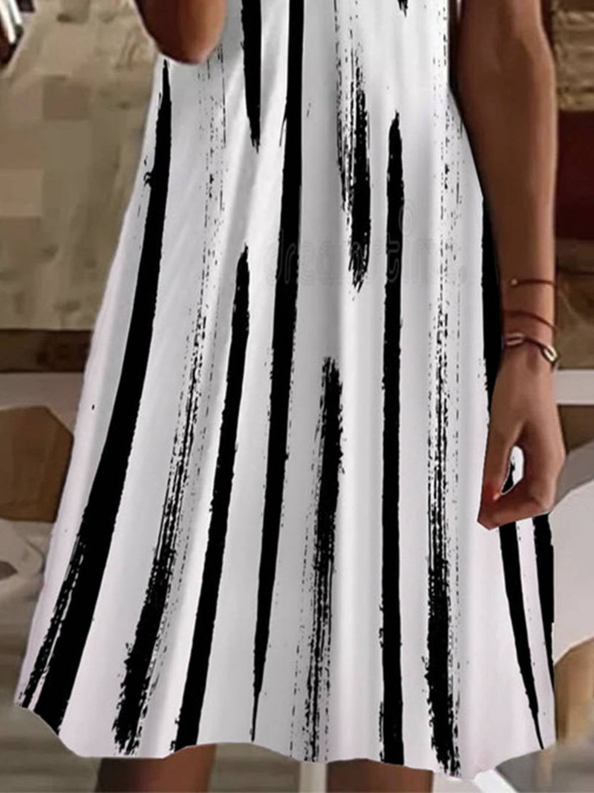 Women's Striped V Neck Casual Short Sleeve Dress