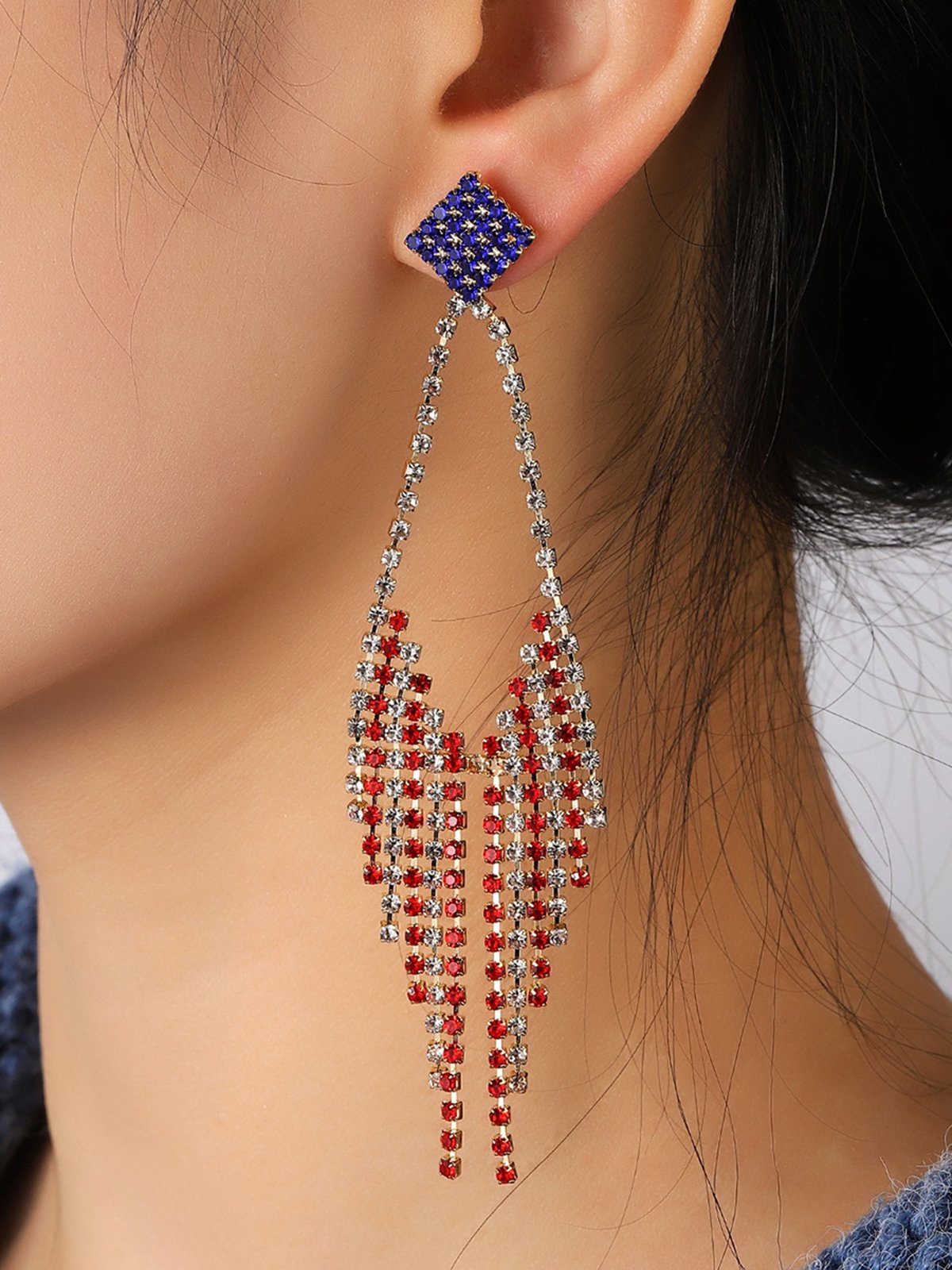 Independence Day Flag Rhinestone Earrings