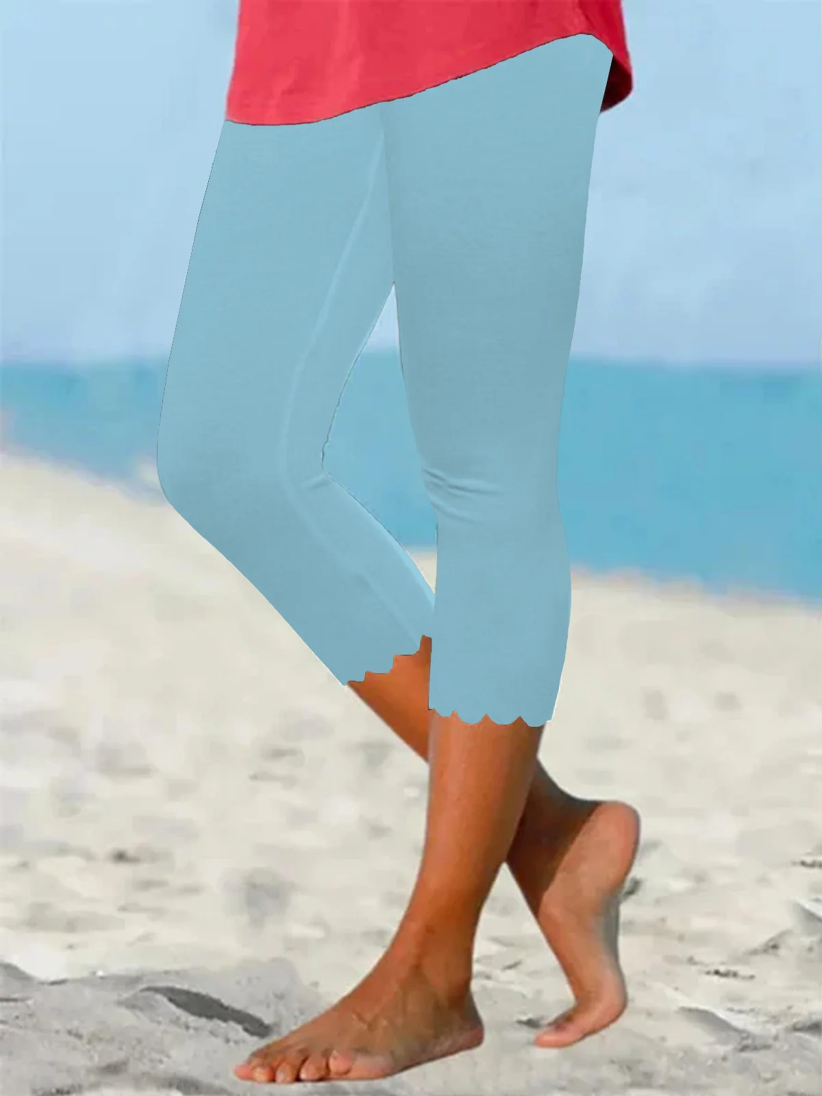 Beach daily basic plain color patterned elastic waist high elastic burnt flower Pants