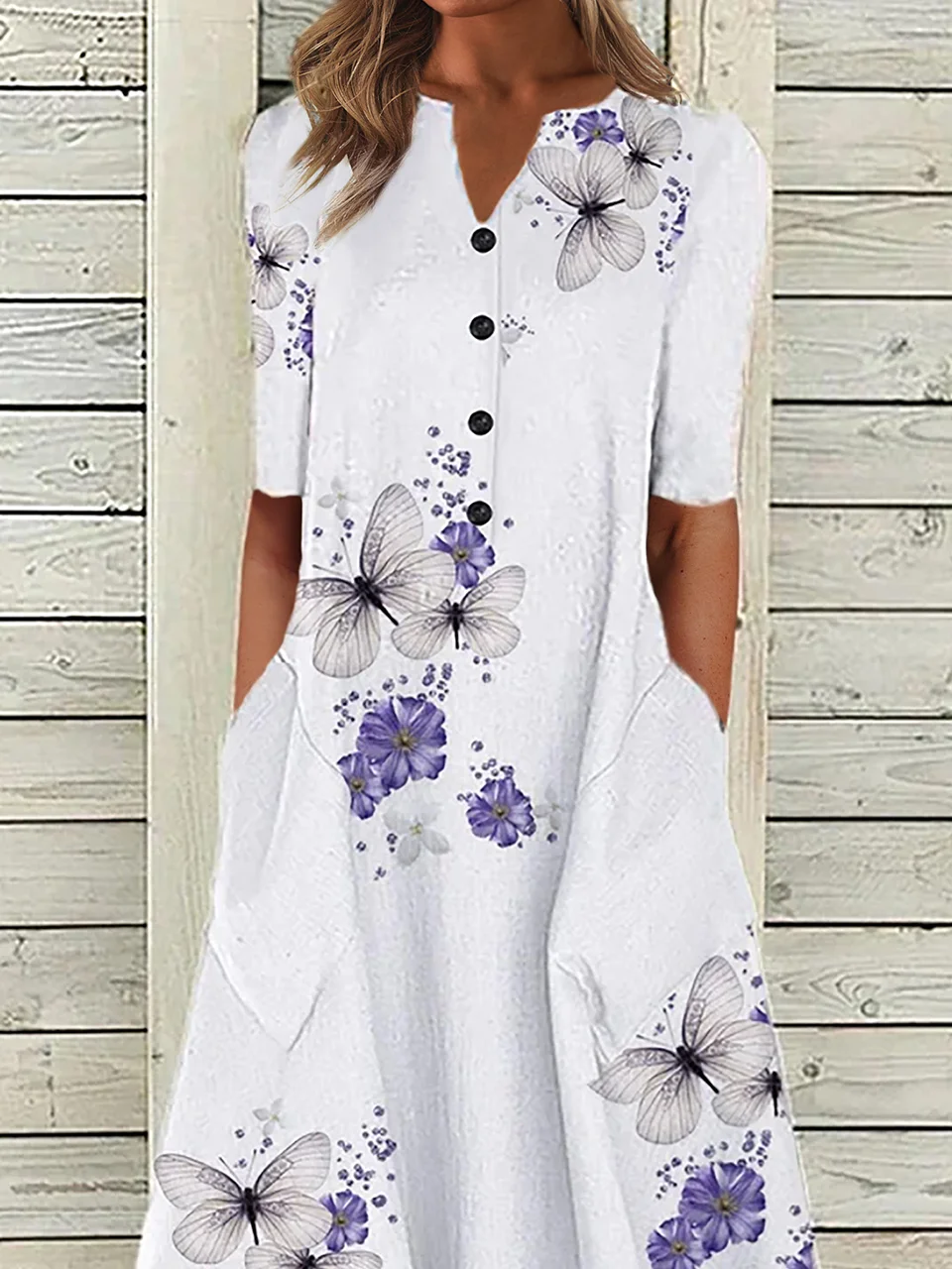 Women's Half Sleeve Cotton Midi Dress | noracora