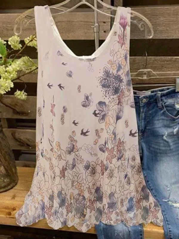 Floral-print Sleeveless Casual Tank Top