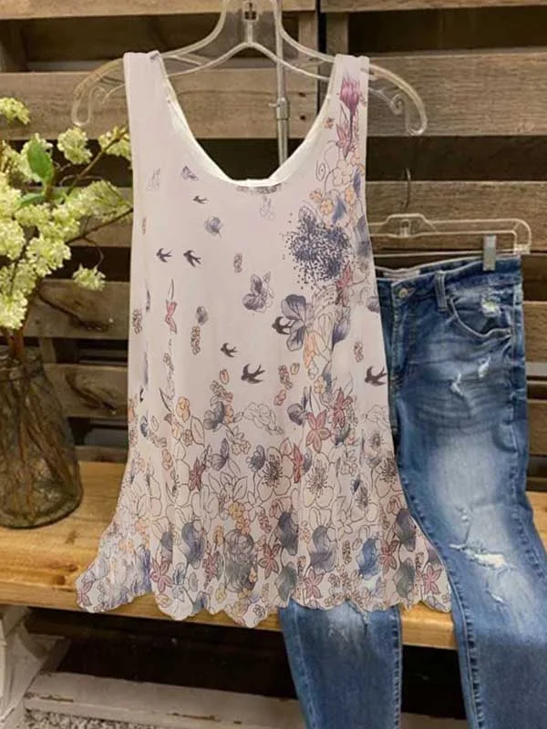 Floral-print Sleeveless Casual Tank Top