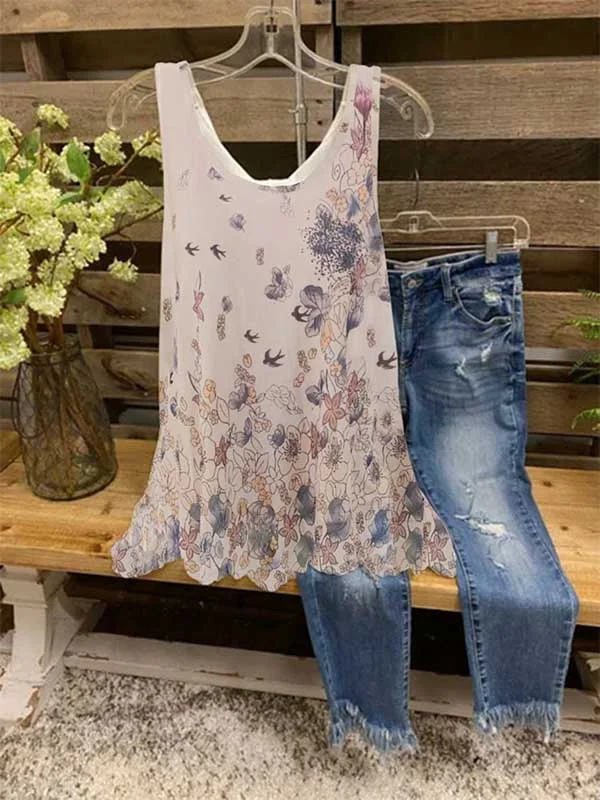 Floral-print Sleeveless Casual Tank Top