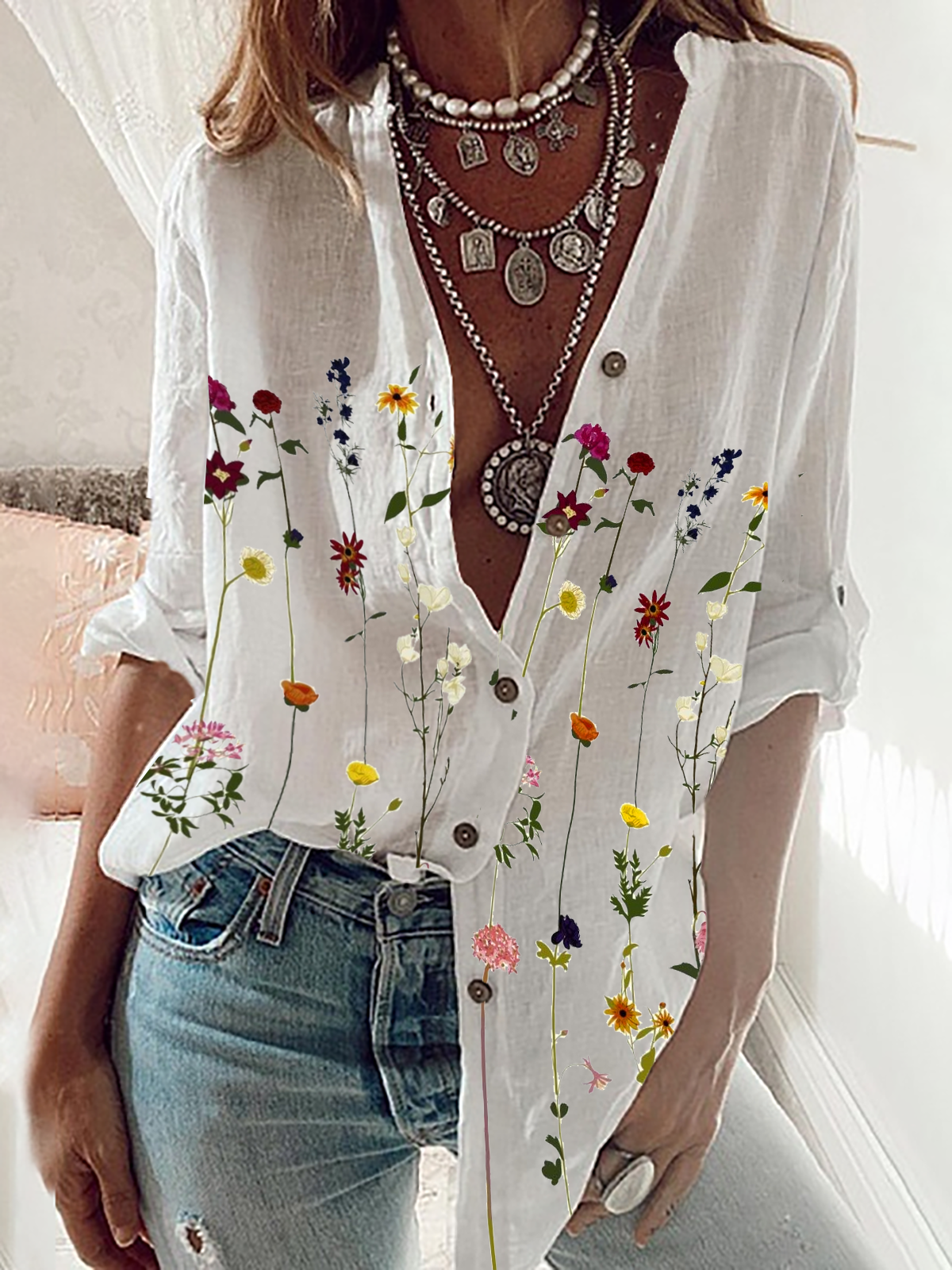 Floral-Print Casual Shirt