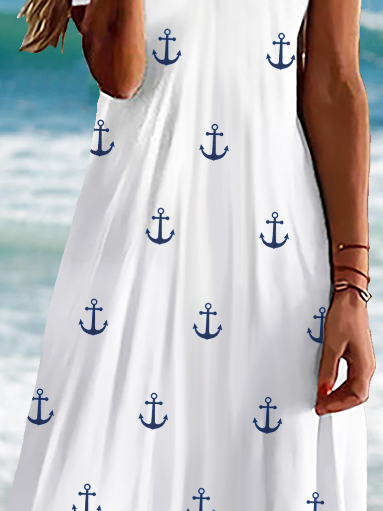 Women's Mini Dress Casual Anchor Print V Neck Short Sleeve Loose Short Dress