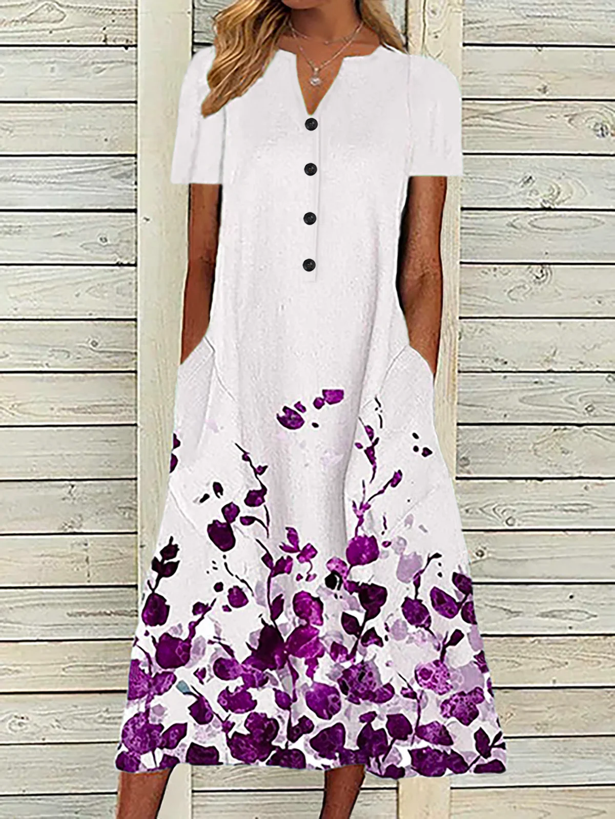 Short Sleeve Floral Casual Dress | noracora