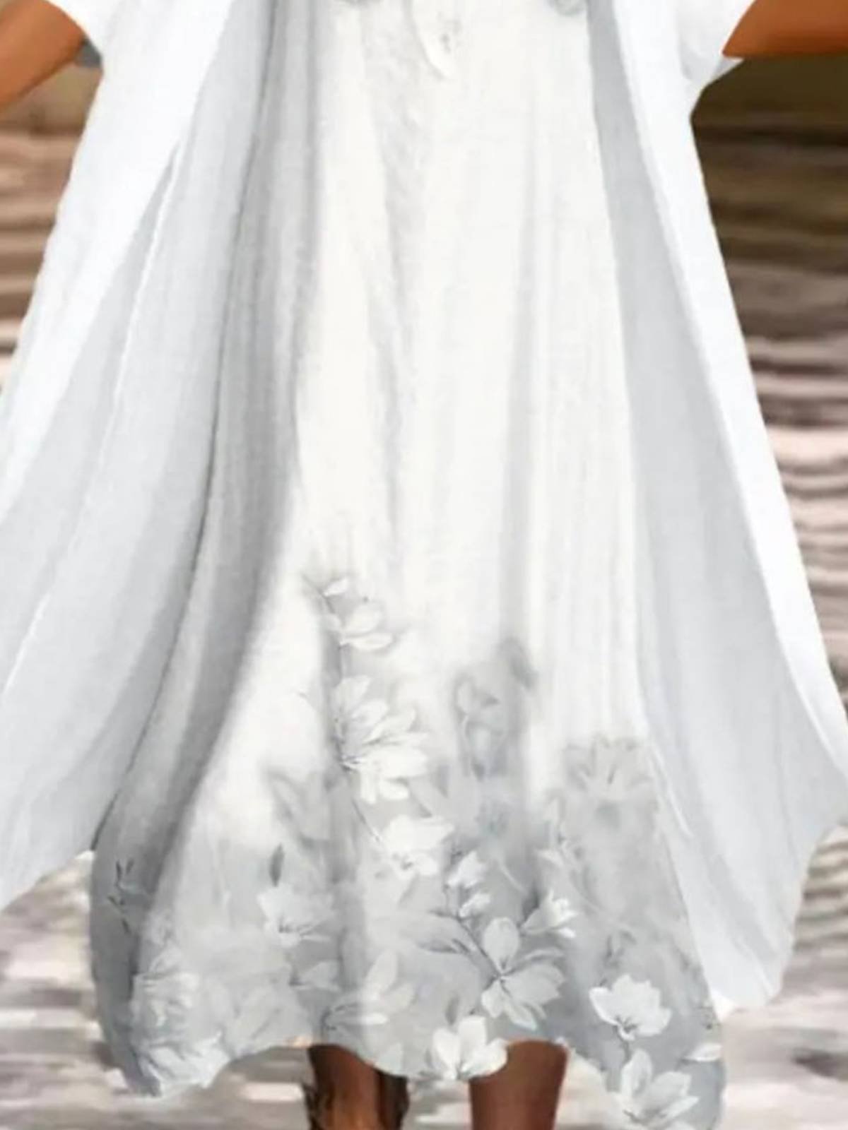 Cotton Blends Casual Floral Short Sleeve Knit Dress