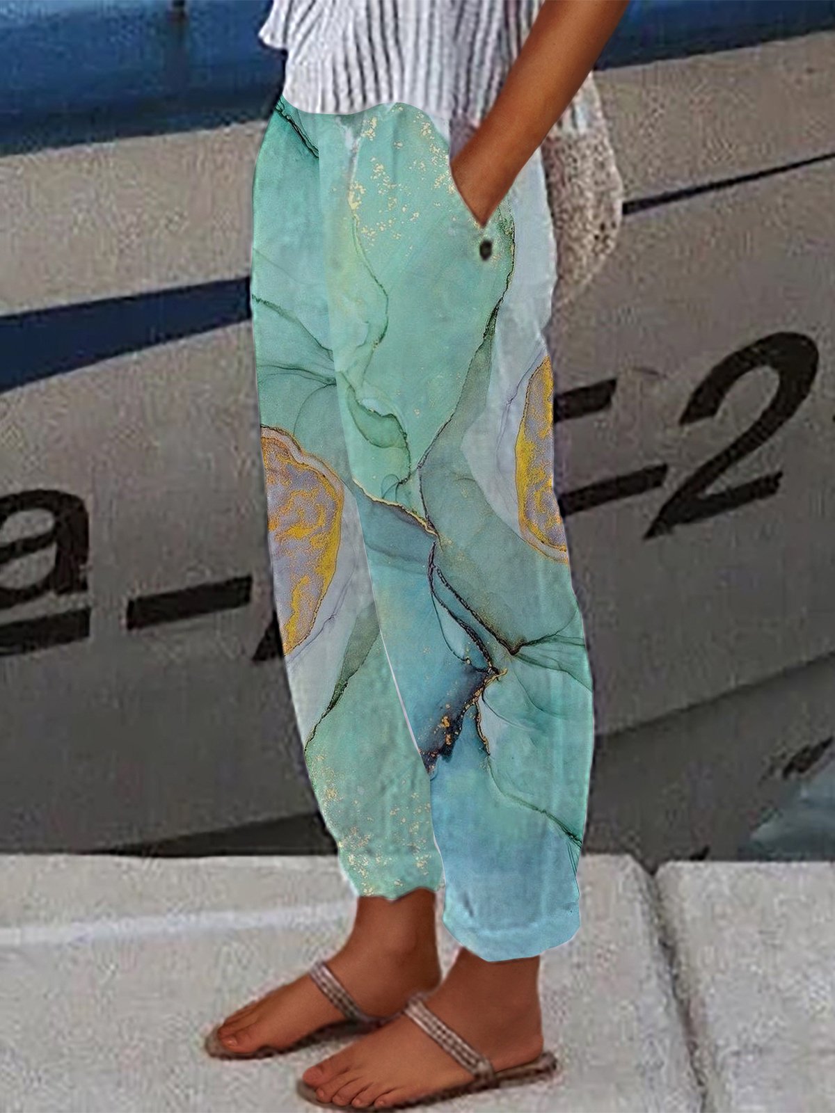 Casual Tie Dye Abstract Print Baggy Long Pant With Pockets