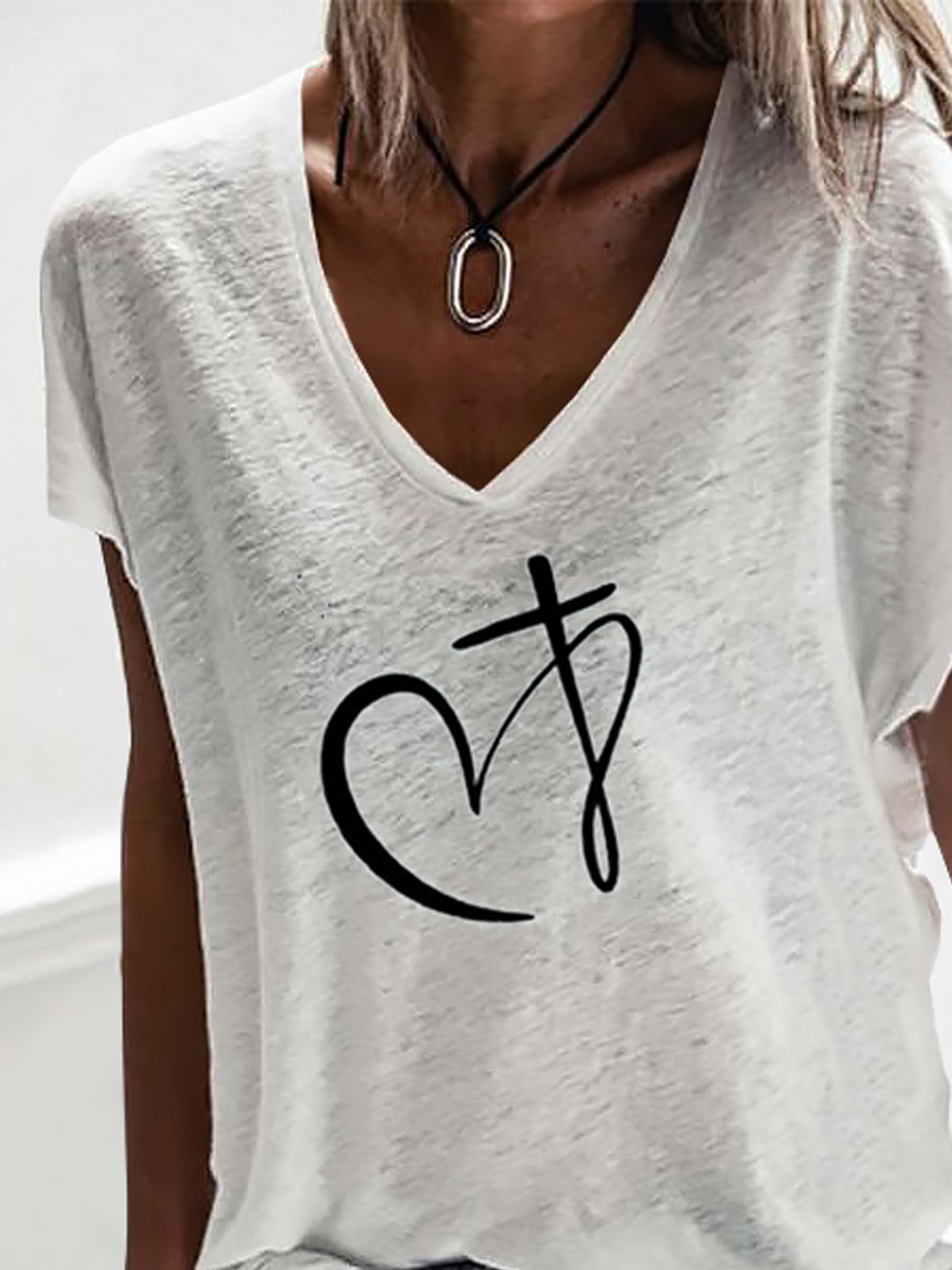 Casual Loose Cotton Blends Short Sleeve Tunic T-Shirt