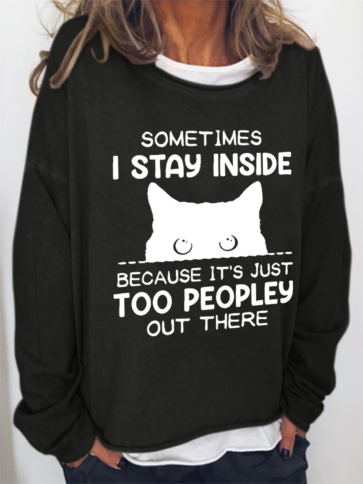 Simple Crew Neck Text Letters Sweatshirt