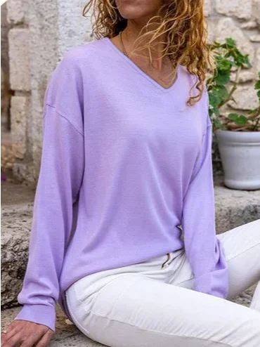 Plain Jersey V Neck Casual Top