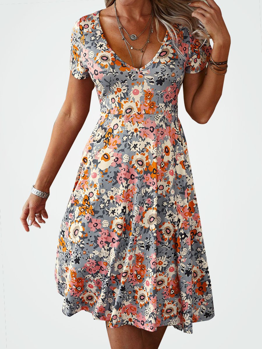 Floral Casual Regular Fit Short Sleeve Knit Dress