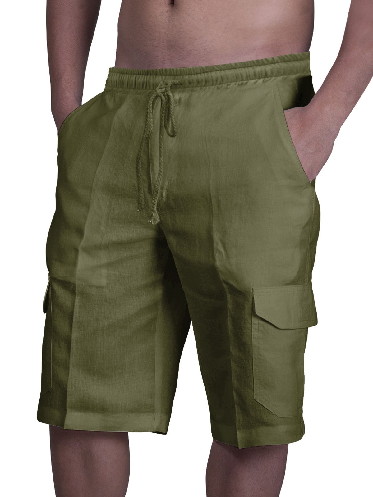 Men's Linen Shorts Multi-Pocket Tie Cargo Pants