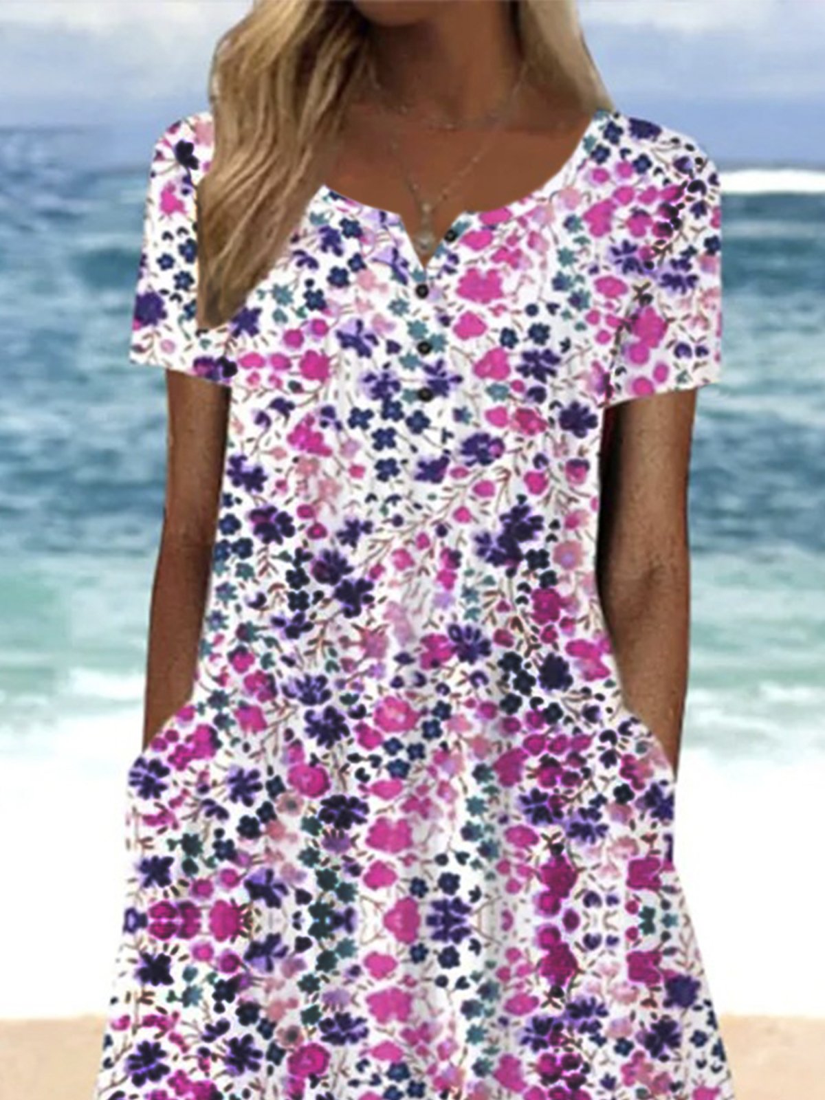 Floral Short Sleeve Notched Casual Dresses