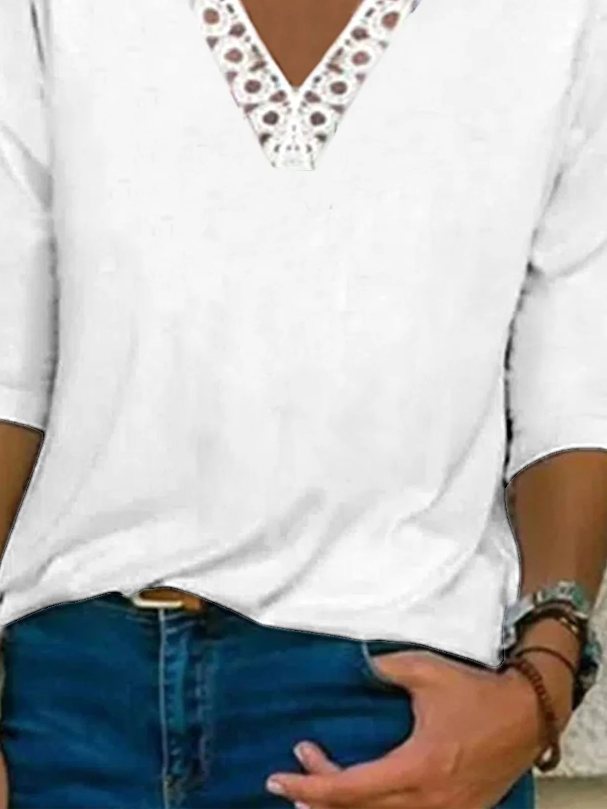 Lace Casual Plain T-Shirt