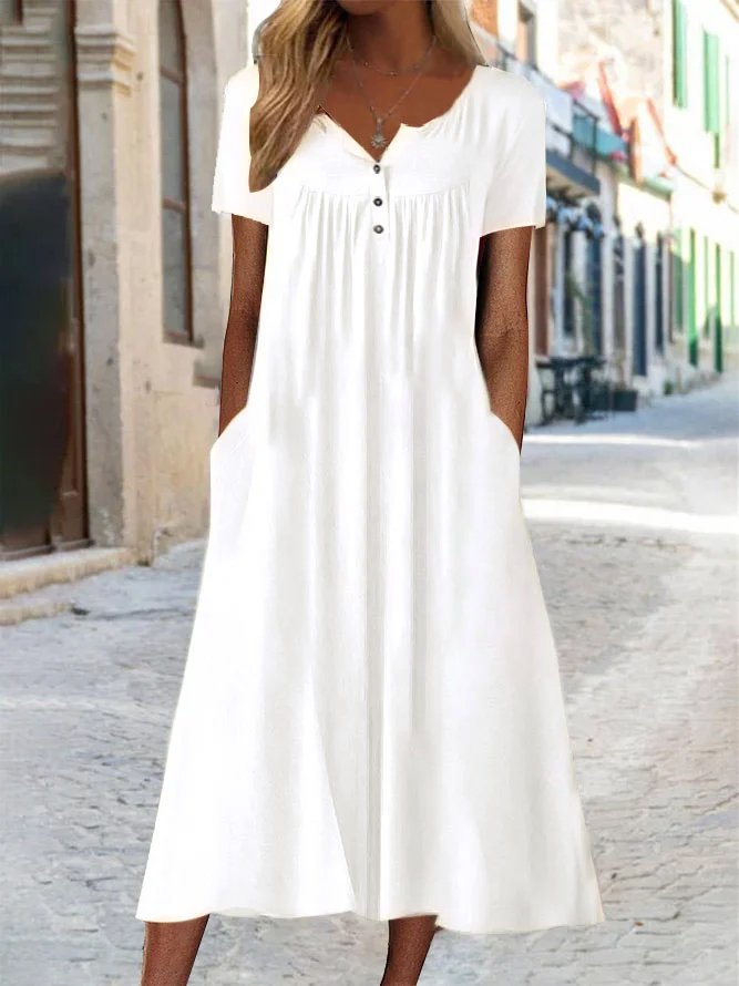 Casual Plain V-Neck Short Sleeve Knit Dress