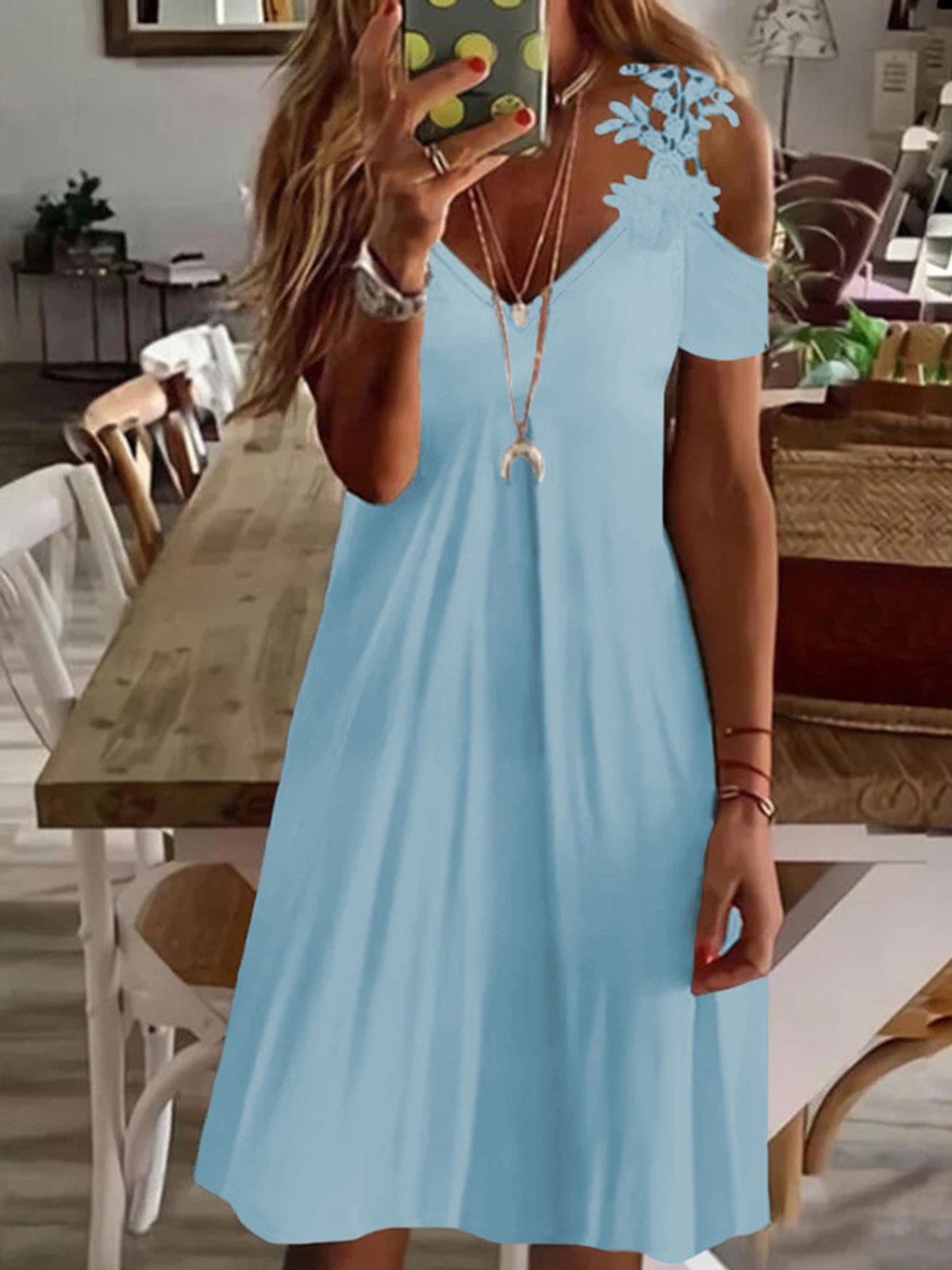 Women's Mini Dress Casual Short Sleeve off shoulder V Neck Short Dress