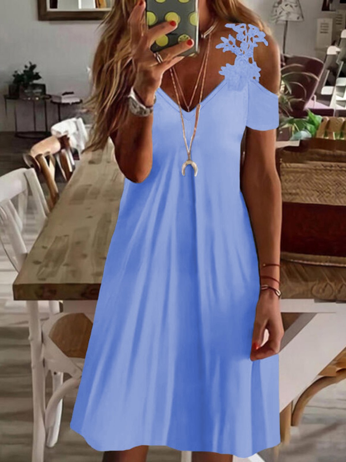Women's Mini Dress Casual Short Sleeve off shoulder V Neck Short Dress