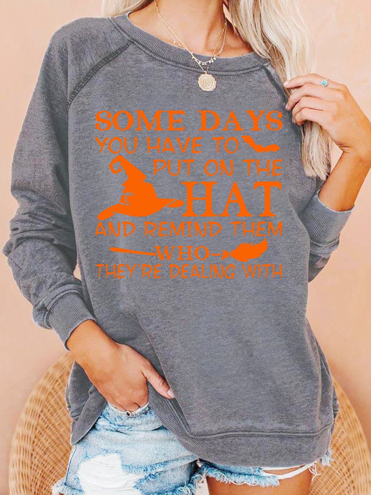 Casual Crew Neck Text Letters Sweatshirt